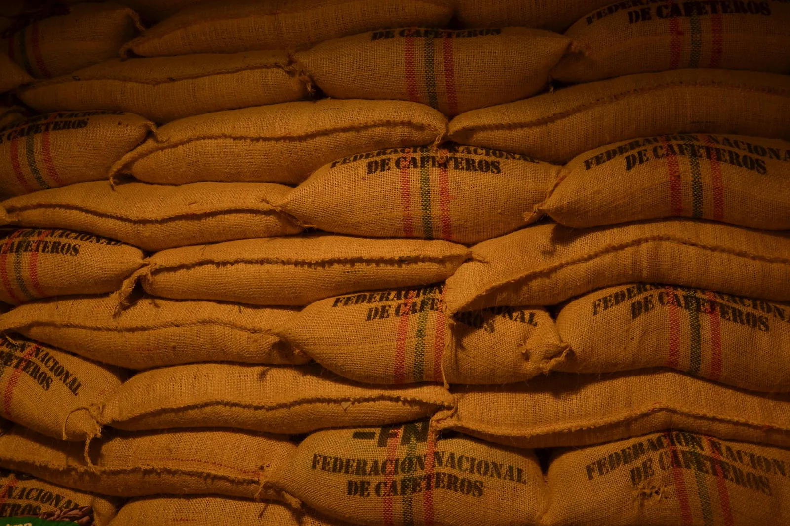 Stacked sacks in a warehouse